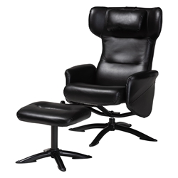 Baxton Studio Elwood Modern Black Faux Leather 2-Piece Lounge Chair and Footrest Set